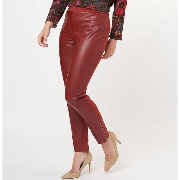 J Jason Wu Stretch Faux Leather Regular Pull On Pant - Red MP - Picture 1 of 10